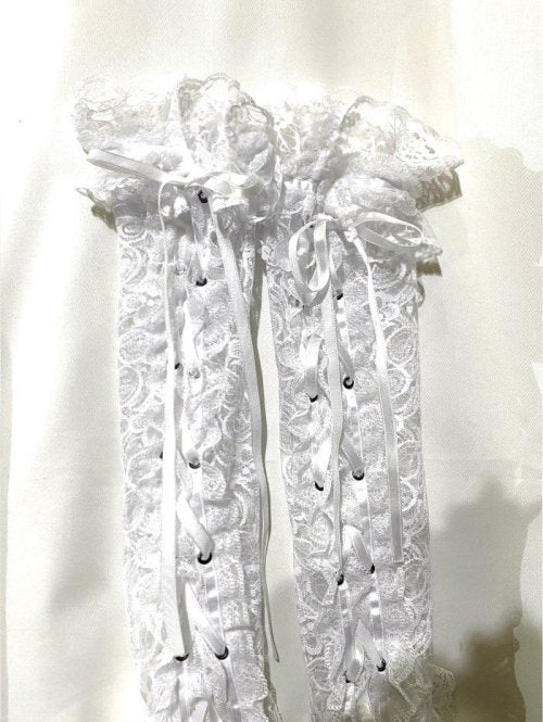 【MARBLE】マーブル 指先ボリュームレースあみあげ手袋:白レース×白:LLサイズ