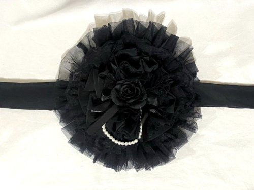 【MARBLE】マーブル パール付きロマンティックボンネット:黒×黒バラ×黒フリル×黒レース×白パール