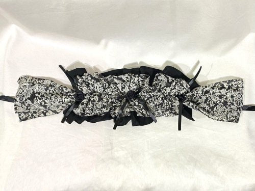 【MARBLE】マーブル ボリュームフリルフェミニンヘッドドレス:黒×黒地白柄×黒バラ