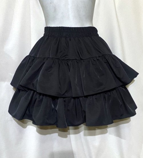 【MARBLE】マーブル 3段フリルティアードスカート:黒