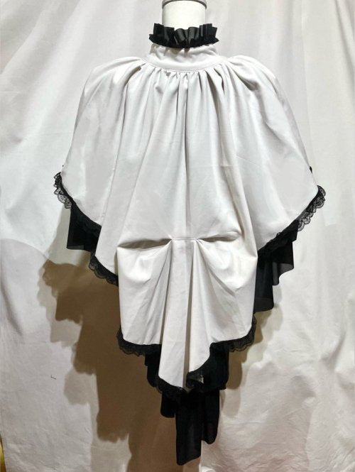 【MARBLE】マーブル チェーン飾り付き貴族風後長マント:白×黒フリル