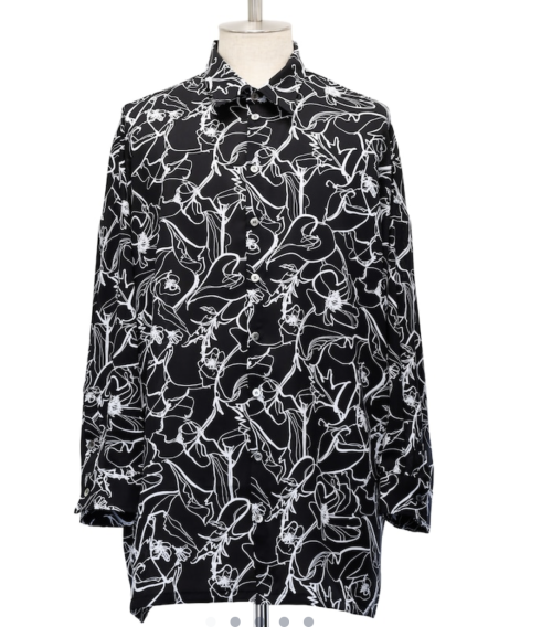 【MiDiom】ミディオム Drawing Flower Big Shirt Black