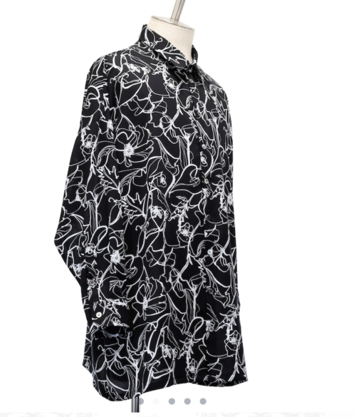 【MiDiom】ミディオム Drawing Flower Big Shirt Black