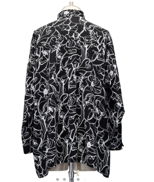 【MiDiom】ミディオム Drawing Flower Big Shirt Black