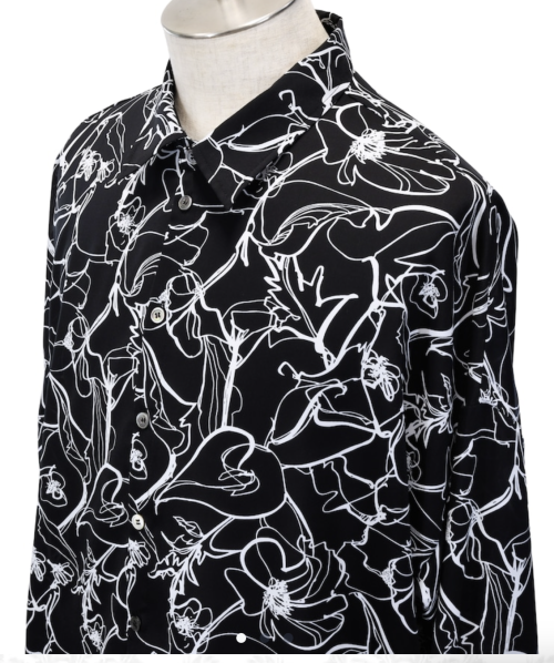 【MiDiom】ミディオム Drawing Flower Big Shirt Black