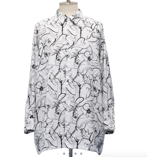 【MiDiom】ミディオム Drawing Flower Big Shirt White
