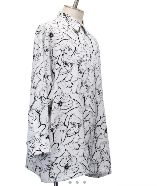 【MiDiom】ミディオム Drawing Flower Big Shirt White