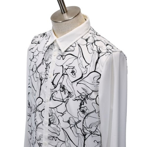 【MiDiom】ミディオム Drawing Flower Layered Shirt White