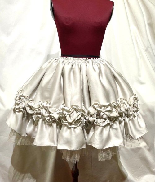 【MARBLE】マーブル レイヤードフリルスカート:ベージュ×ベージュソフトチュール