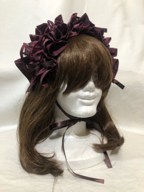 【MARBLE】マーブル フリル重ねボリュームヘッドドレス:えんじ透かしチェック柄