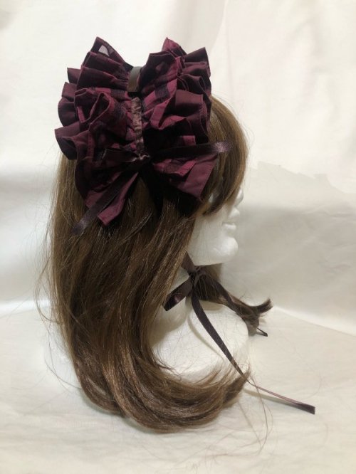 【MARBLE】マーブル フリル重ねボリュームヘッドドレス:えんじ透かしチェック柄