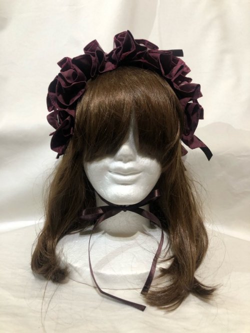 【MARBLE】マーブル フリル重ねボリュームヘッドドレス:えんじ透かしチェック柄