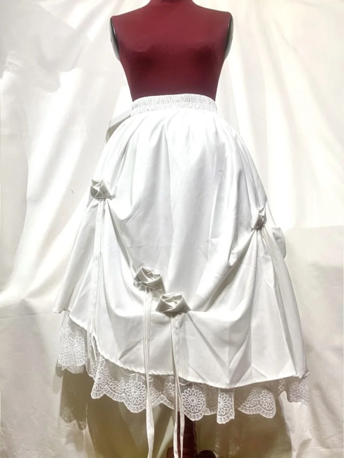 【MARBLE】マーブル アシンメトリーロングフレアースカート:白×白レース