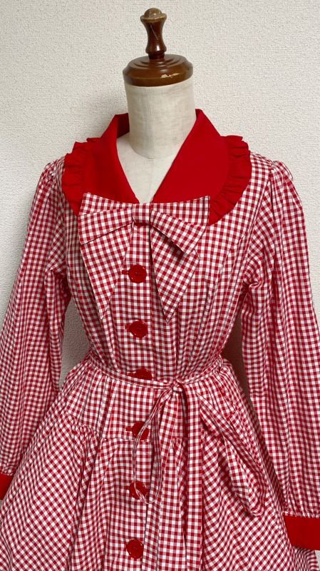 【Physical Drop】フィジカルドロップ 長袖レトロワンピース【赤ギンガム】