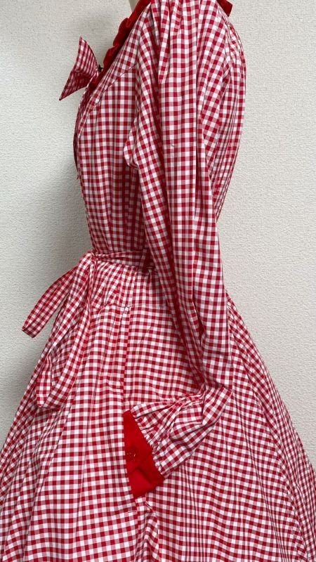【Physical Drop】フィジカルドロップ 長袖レトロワンピース【赤ギンガム】