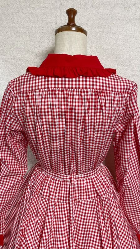 【Physical Drop】フィジカルドロップ 長袖レトロワンピース【赤ギンガム】