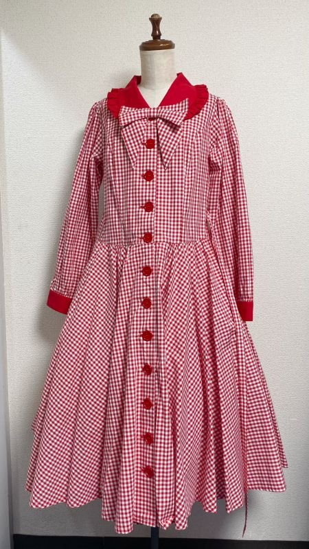 【Physical Drop】フィジカルドロップ 長袖レトロワンピース【赤ギンガム】