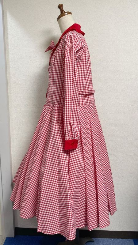 【Physical Drop】フィジカルドロップ 長袖レトロワンピース【赤ギンガム】