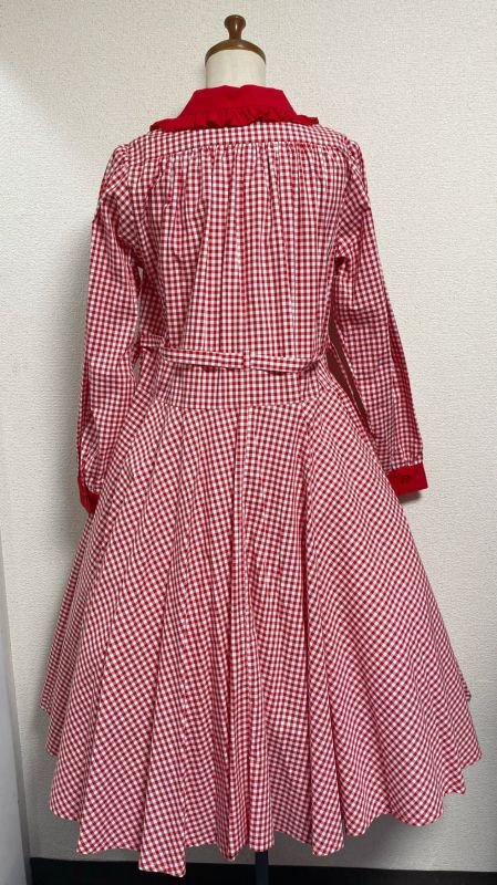 【Physical Drop】フィジカルドロップ 長袖レトロワンピース【赤ギンガム】