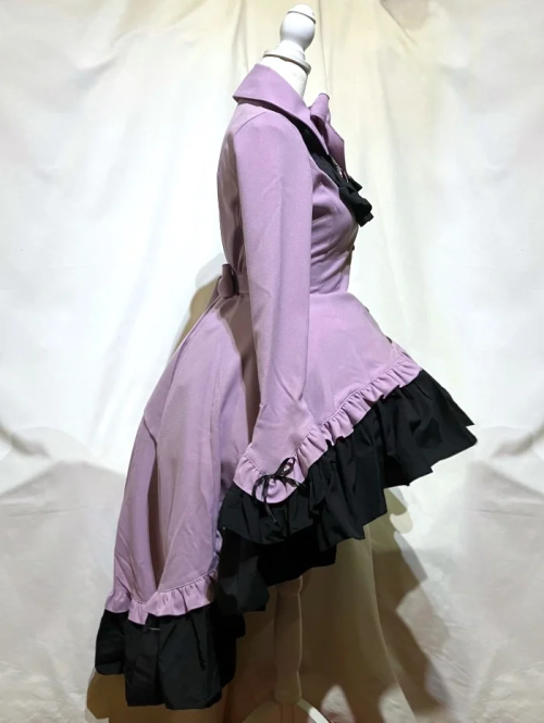 【MARBLE】マーブル ゴシック調ダイヤカットタイ付きブラウス型ワンピース:ラベンダー×紫石