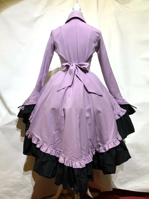 【MARBLE】マーブル ゴシック調ダイヤカットタイ付きブラウス型ワンピース:ラベンダー×紫石