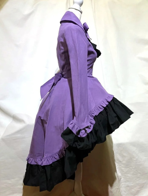 【MARBLE】マーブル ゴシック調ダイヤカットタイ付きブラウス型ワンピース:紫×紫石