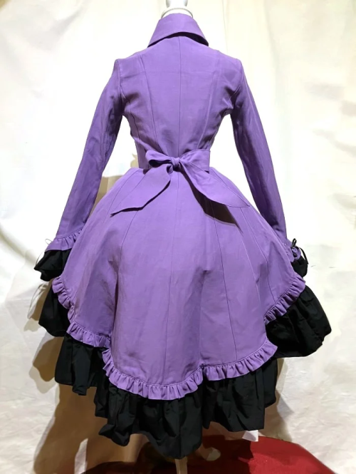 【MARBLE】マーブル ゴシック調ダイヤカットタイ付きブラウス型ワンピース:紫×紫石