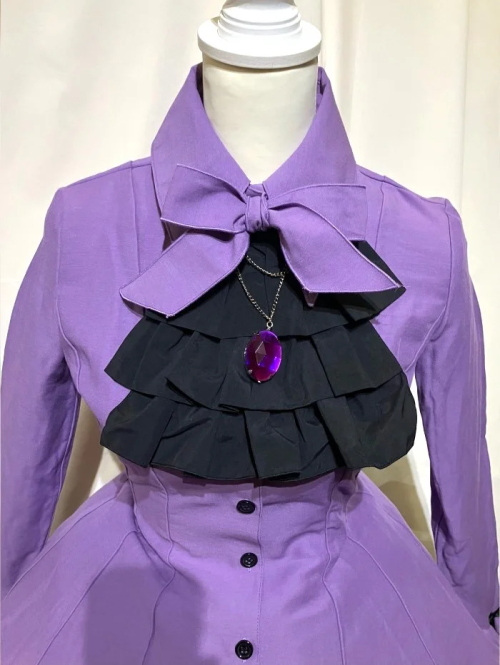 【MARBLE】マーブル ゴシック調ダイヤカットタイ付きブラウス型ワンピース:紫×紫石