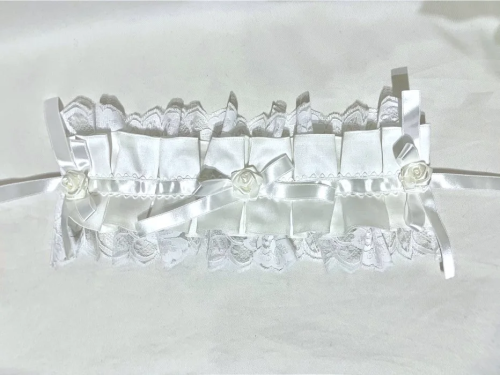 【MARBLE】マーブル サテンバラ付きタックプリーツヘッドドレス:白×白レース