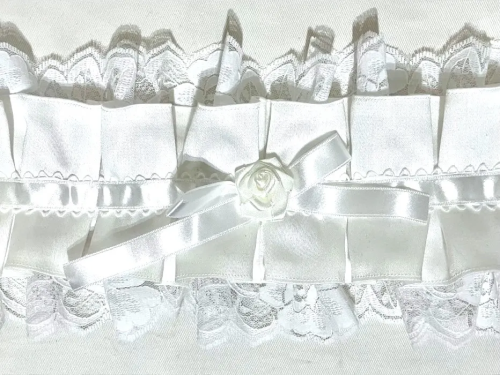 【MARBLE】マーブル サテンバラ付きタックプリーツヘッドドレス:白×白レース