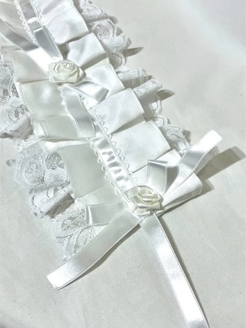 【MARBLE】マーブル サテンバラ付きタックプリーツヘッドドレス:白×白レース