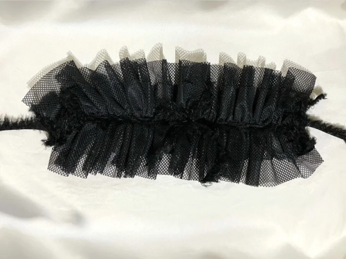 【MARBLE】マーブル フリンジリボンフリルヘッドドレス 黒ネット