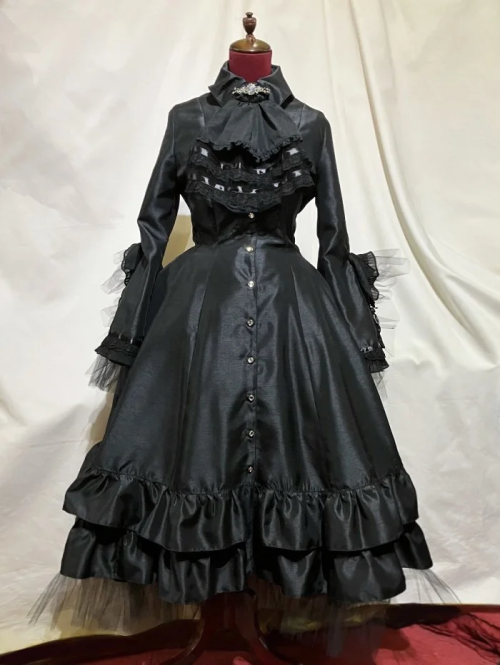 【MARBLE】マーブル ラグジュアリーカメオバレッタタイ付きフォーマルドレスワンピース:黒シャンタン