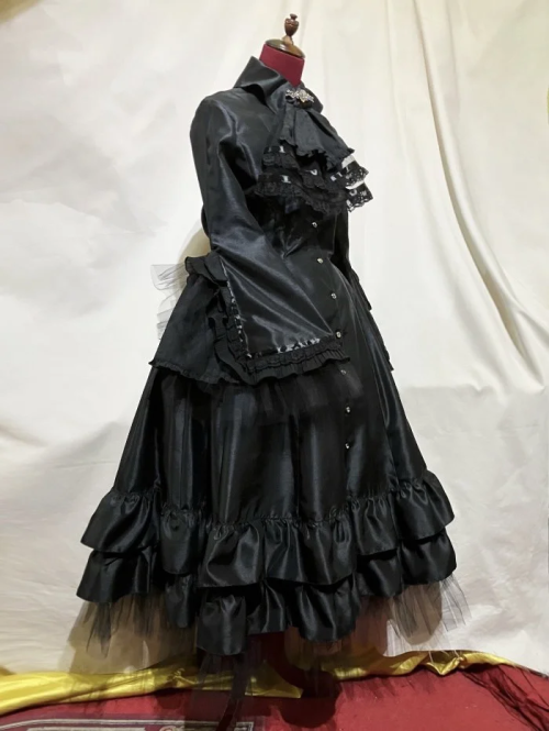 【MARBLE】マーブル ラグジュアリーカメオバレッタタイ付きフォーマルドレスワンピース:黒シャンタン