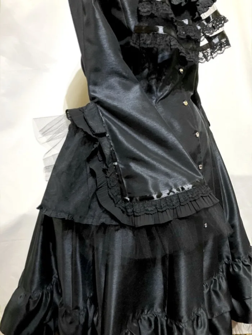 【MARBLE】マーブル ラグジュアリーカメオバレッタタイ付きフォーマルドレスワンピース:黒シャンタン