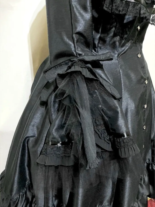 【MARBLE】マーブル ラグジュアリーカメオバレッタタイ付きフォーマルドレスワンピース:黒シャンタン