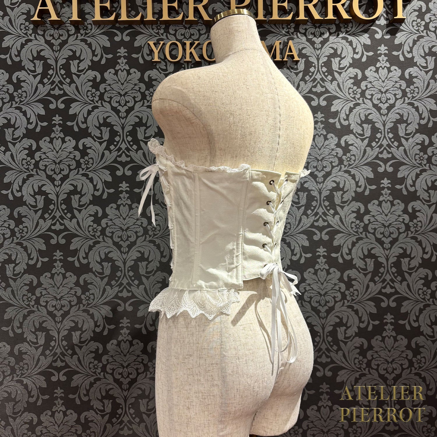 【ATELIER PIERROT】帶長緊身胸衣(Shantan織物)白色/黑色X白色/黑色
