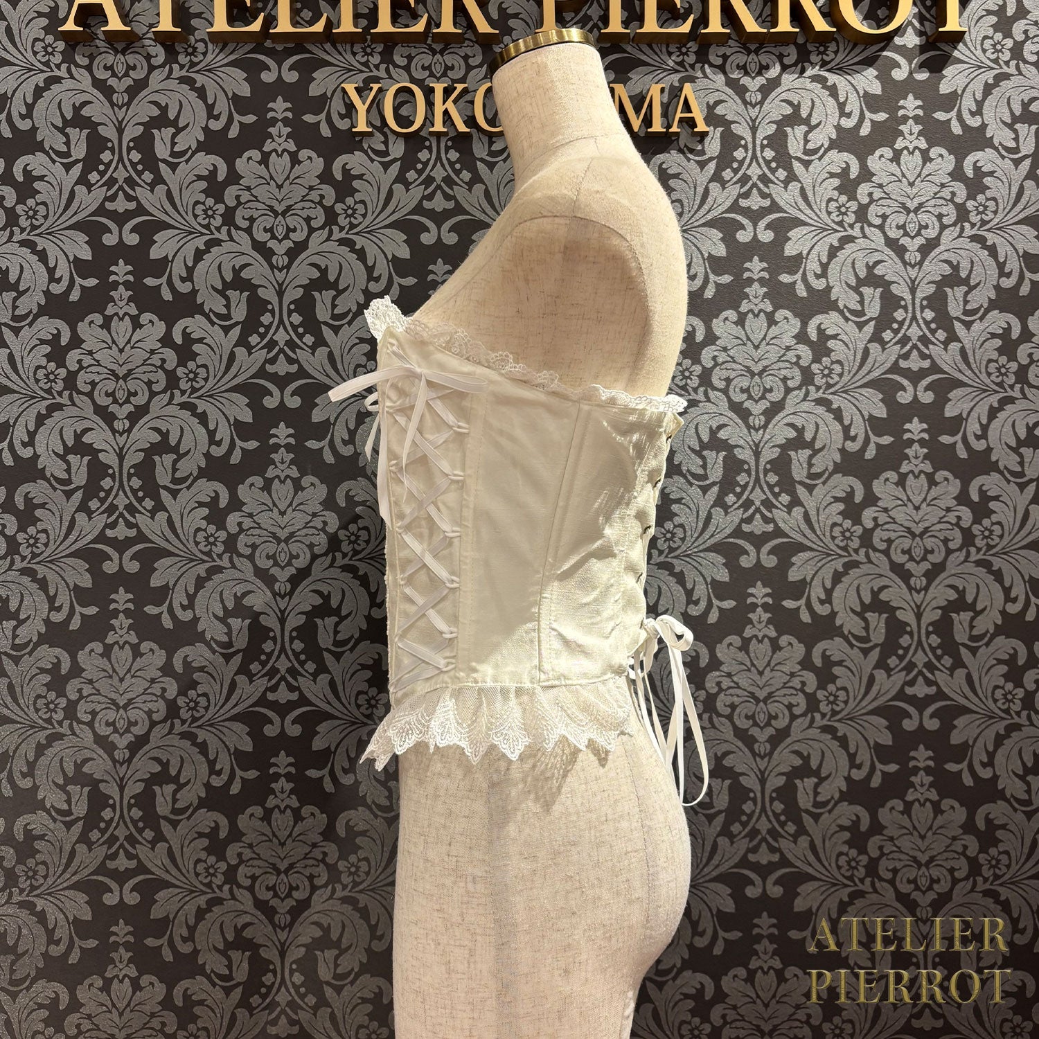 【ATELIER PIERROT】帶長緊身胸衣(Shantan織物)白色/黑色X白色/黑色