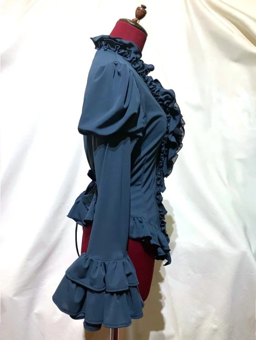 【MARBLE】マーブル フルブレームパフスリーブカーディガン:青ニット