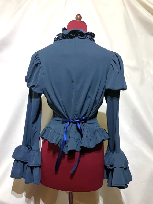 【MARBLE】マーブル フルブレームパフスリーブカーディガン:青ニット