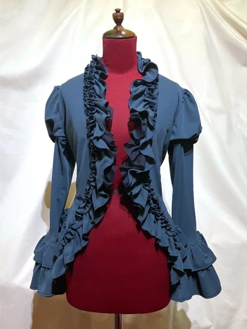 【MARBLE】マーブル フルブレームパフスリーブカーディガン:青ニット