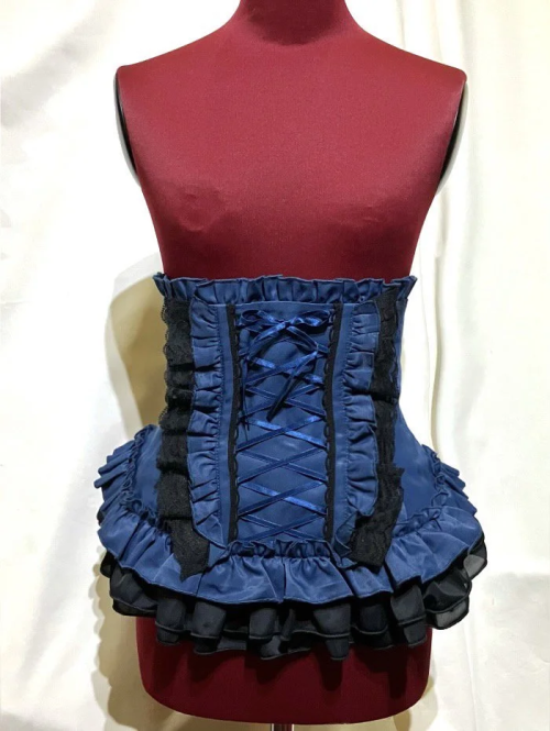 【MARBLE】マーブル 総フリル編み上げコルセット:ダークブルー★Lサイズ★
