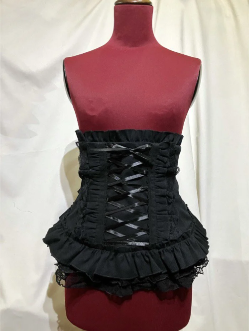 【MARBLE】マーブル 総フリル編み上げコルセット:黒×黒レース