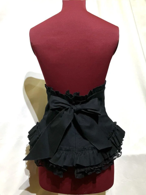 【MARBLE】マーブル 総フリル編み上げコルセット:黒×黒レース