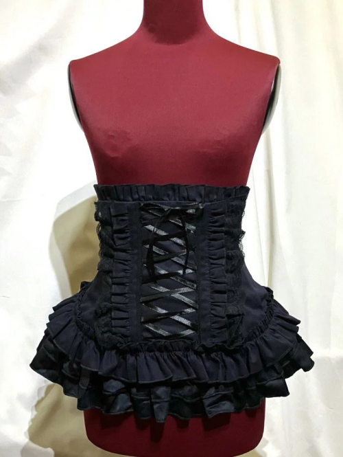 【MARBLE】マーブル 総フリル編み上げコルセット:紺★Lサイズ★