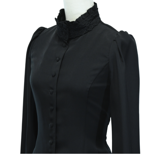 【Sheglit】シェグリット スタンドカラーリボンジャボブラウス ブラック M/L