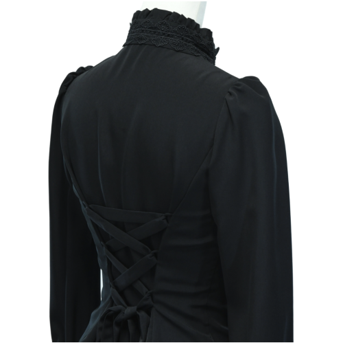 【Sheglit】シェグリット スタンドカラーリボンジャボブラウス ブラック M/L