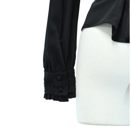 【Sheglit】シェグリット スタンドカラーリボンジャボブラウス ブラック M/L