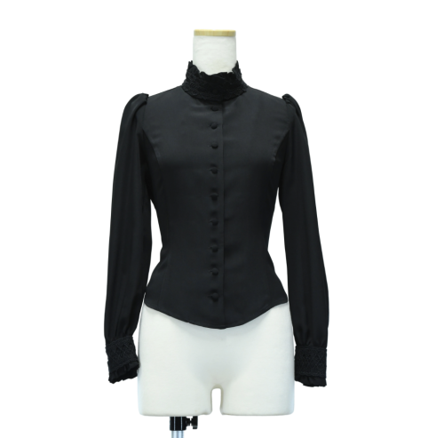 【Sheglit】シェグリット スタンドカラーリボンジャボブラウス ブラック M/L