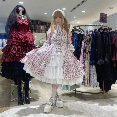 ATELIER PIERROT】 Rosy Bouquet Dress Pink/Light Gray/Purple/Black 